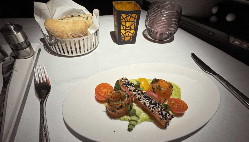 Smoked Salmon  with Chimichurri Aioli on Qatar Qsuites Business Class 